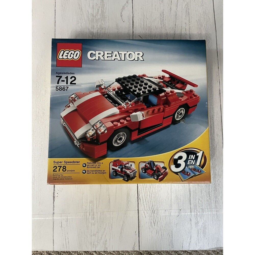 LEGO 5867 CREATOR 3-in-1 Super Speedster Red Car 278 pcs age 7-12 Retired SEALED